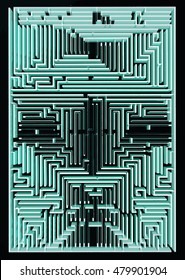 Difficult pattern of labyrinth on black background using green color. Green maze or labyrinth 2d