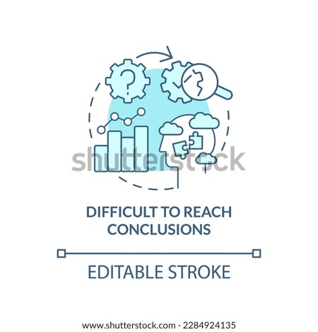 Difficult to reach conclusions turquoise concept icon. Causal research disadvantage abstract idea thin line illustration. Isolated outline drawing. Editable stroke. Arial, Myriad Pro-Bold fonts used