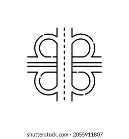 Schwieriger Straßenkreuz с farbige Linie Symbol. Straßenbau. Piktogramm für Webseiten, mobile App, Promo. UI UX GUI Design Element. Bearbeitbarer Strich.
