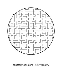 Difficult round labyrinth. Game for kids. Puzzle for children. One entrance, one exit. Maze conundrum. Flat vector illustration isolated on white background.