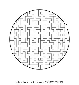 Difficult round labyrinth. Game for kids. Puzzle for children. One entrance, one exit. Maze conundrum. Flat vector illustration isolated on white background.