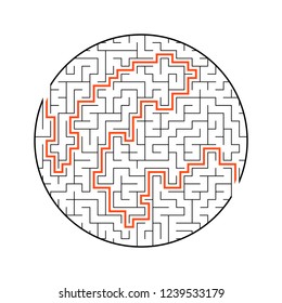 Difficult round labyrinth. Game for kids. Puzzle for children. One entrance, one exit. Labyrinth conundrum. Flat vector illustration isolated on white background. With answer