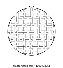 Difficult round labyrinth. Game for kids. Puzzle for children. One entrance, one exit. Maze conundrum. Flat vector illustration isolated on white background.