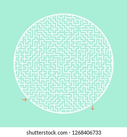 Difficult round labyrinth. Game for kids and adults. Puzzle for children. Labyrinth conundrum. Flat vector illustration isolated on color background
