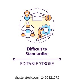 Difficult to standardize multi color concept icon. Experiential learning. Different learning outcomes. Round shape line illustration. Abstract idea. Graphic design. Easy to use in presentation