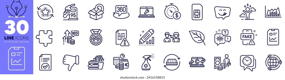 Difficult stress, Dog competition and Medical cleaning line icons pack. Voicemail, Money profit, Sim card web icon. 360 degree, Report document, Last minute pictogram. Burger. Vector