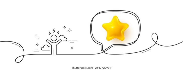 Icono de línea de tensión difícil. Línea continua con estrella 3D. Signo de ansiedad y depresión. Símbolo de salud mental. Estrella 3D en la burbuja del discurso. Cinta de línea simple de tensión difícil. Patrón de curva de bucle. Vector