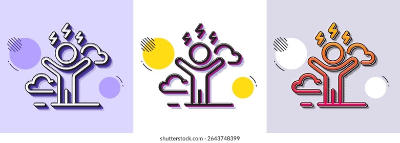 Difficult stress line icon. Halftone dotted pattern. Gradient icon with grain shadow. Anxiety depression sign. Mental health symbol. Line difficult stress icon. Various designs. Vector