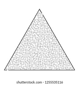 Difficult triangular labyrinth. Game for kids and adults. Puzzle for children. One entrance, one exit. Labyrinth conundrum. Flat vector illustration isolated on white background