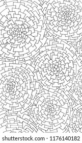 Difficult Uncolored Adult Coloring book page with optical illusion and distortions for adults or kids. Can be used as adult coloring book, coloring page, card, illustration vector;
