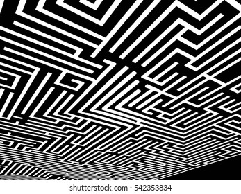 Difficult white maze or labyrinth on black background