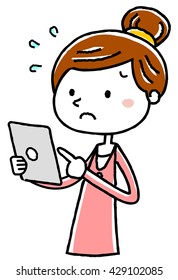 Difficult young woman tablet operation: Illustration material