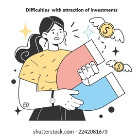 Difficulties with attraction of investments for small business. Fears and concerns about starting and developing a new start-up, local business. Flat Vector Illustration