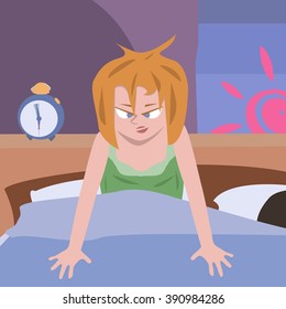 difficulties of early get up - funny cartoon about woman trying to wake up