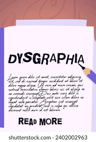 Difficulties learning, dyslexia and dysgraphia concept. Pencil and scattered letters on a sheet. Mental disorder trouble with writing vector illustration, landing page