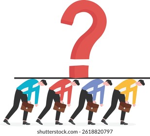 difficulties, troubles, problems and burdens, struggling to support the huge question mark on the balance bar

