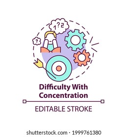 Difficulty with concentration concept icon. Psychological problems idea thin line illustration. Sleep disorders. Emotional trauma and stress. Vector isolated outline RGB color drawing. Editable stroke
