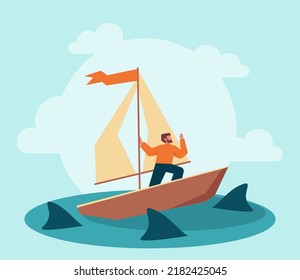 Difficulty concept. Character dealing with obstacles and challenges. Hard circumstances to overcome, motivation development. Flat vector illustration