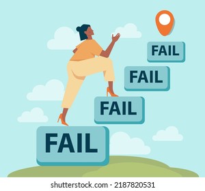 Difficulty concept. Character dealing with obstacles and challenges. Hard circumstances to overcome, motivation development. Flat vector illustration