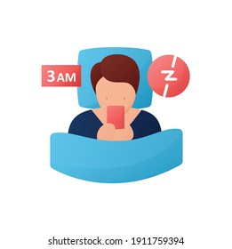 Difficulty falling asleep flat icon. Insomnia. Sleep disorder. Healthy sleeping concept. Sleep problems treatment. Falling asleep trouble. Stress. Health care. Color isolated vector illustration 