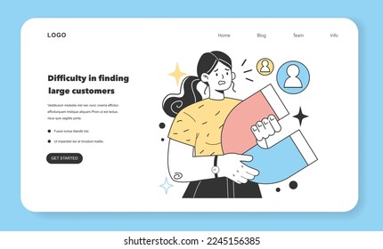 Difficulty in finding large customers web banner or landing page. Concern about starting and developing a new start-up, small local business. Flat Vector Illustration
