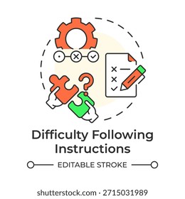 Difficulty following instructions multi color concept icon. Work communication, workflow organization. Round shape line illustration. Abstract idea. Graphic design. Easy to use in blog post, booklet