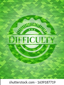 Difficulty green emblem. Mosaic background. Vector Illustration. Detailed.