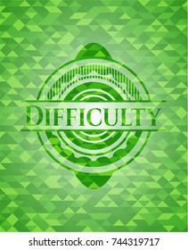 Difficulty green emblem. Mosaic background