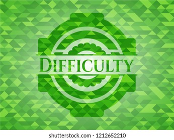 Difficulty green emblem with mosaic ecological style background