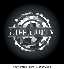 Difficulty grey camouflage emblem. Vector Illustration.
