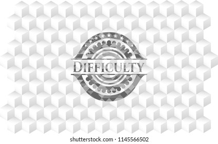 Difficulty grey emblem. Retro with geometric cube white background