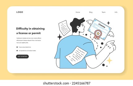 Difficulty in obtaining a license or permit web banner or landing page. Irritating factor about starting and developing a small, local business. Potential difficulties. Flat Vector Illustration