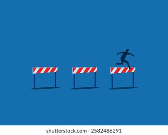 Difficulty, overcome obstacles, hurdle jumper. vector