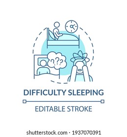 Difficulty Sleeping Concept Icon. Anxiety And Depression Idea Thin Line Illustration. Stress And Insomnia. Lossing Sleep. Vector Isolated Outline RGB Color Drawing. Editable Stroke