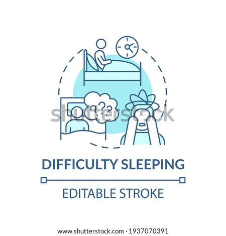 Difficulty sleeping concept icon. Anxiety and depression idea thin line illustration. Stress and insomnia. Lossing sleep. Vector isolated outline RGB color drawing. Editable stroke