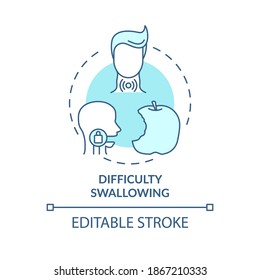 Difficulty swallowing concept icon. Sore throat symptom idea thin line illustration. Dysphagia. Health condition. Tonsils inflammation. Vector isolated outline RGB color drawing. Editable stroke