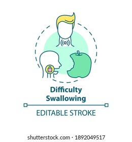 Difficulty swallowing concept icon. Sore throat symptom idea thin line illustration. Dysphagia. Food getting stuck in throat sensation. Vector isolated outline RGB color drawing. Editable stroke