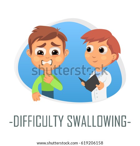 Difficulty swallowing medical concept. Vector illustration. Doctor and patient are talking in the hospital. Isolated on white background.