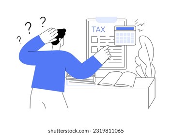 Difficulty with taxes abstract concept vector illustration. Confused accountant manager has problems when calculating taxes, corporate business, banking data, financial report abstract metaphor.