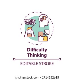 Difficulty Thinking Concept Icon. Marijuana Use Side Effect Idea Thin Line Illustration. Confusion, Perplexity, Concentration Problems. Vector Isolated Outline RGB Color Drawing. Editable Stroke