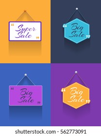 Diffirent Flat Web Ad Template. Long Shadow Style Quotes Banner Design, Big Sale Theme Set