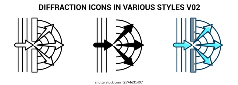 Diffraction icon represented by wave propagation Line, Filled, Color style.