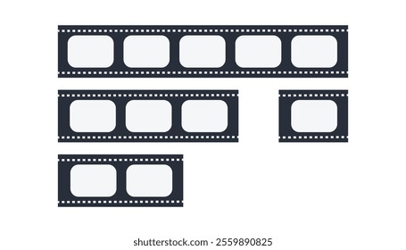 Diffrent black and white film stripes. movies flim roll. cinema tape frames. vintage video photo filmstrip roll. photographic film, photo frames, free copy space