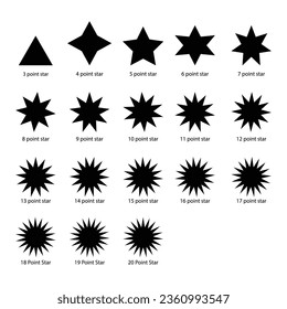 Estrellas diferentes: conjuntos de colores negros para las estrellas navideñas, celebraciones de festivales, diseño web o de juegos e iconos de aplicaciones.Formas básicas vectoriales. estrellas retro. Elementos de diseño de vector plano.