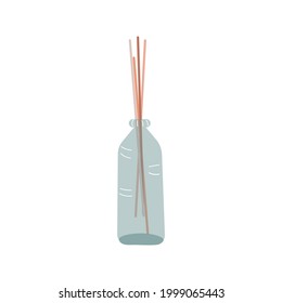 Disfusor. Fragrancia en una botella. Decoración interior, difusores de perfumador de aceite para una habitación de frescor. Ilustración simple y moderna a mano, clílabo vector aislado