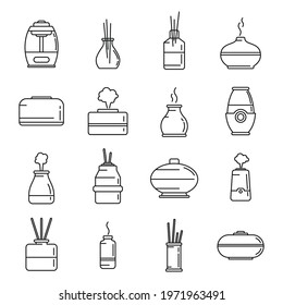 Diffuser freshener icons set. Outline set of diffuser freshener vector icons for web design isolated on white background