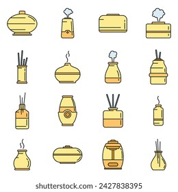 Diffuser freshener icons set. Outline set of diffuser freshener vector icons thin line color flat on white