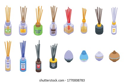 Diffuser icons set. Isometric set of diffuser vector icons for web design isolated on white background
