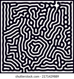 Diffusion Reaction Black and White pattern. Organic Shapes, Lines Pattern. Abstract Background Vector Illustration.