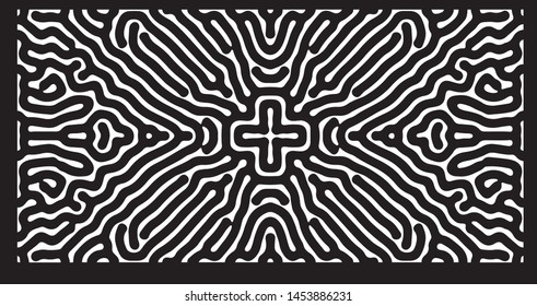 Diffusion reaction vector pattern. Black and white organic, biological shapes. Reaction–diffusion patterns are physical phenomena found in biology, geology and physics (neutron diffusion theory).